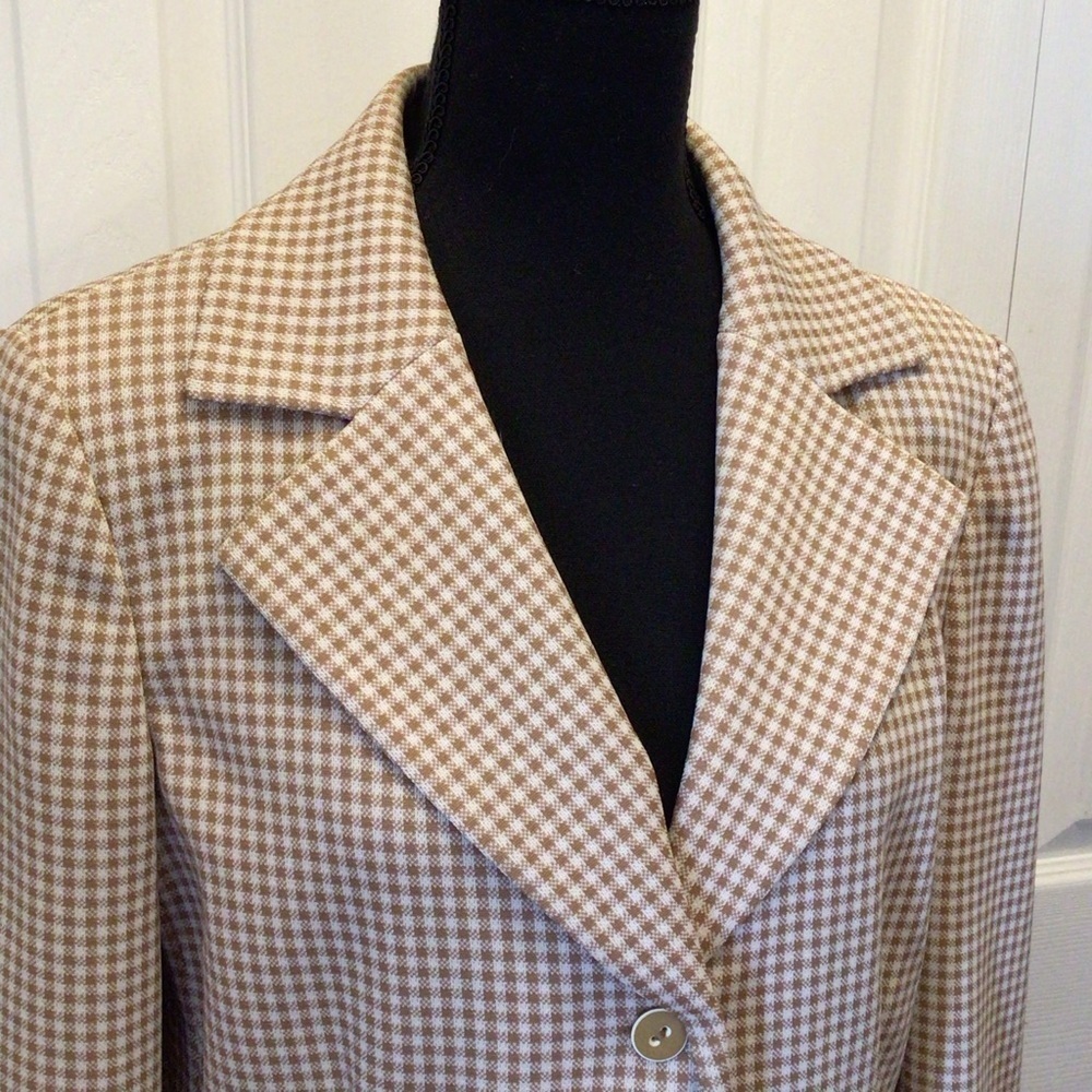 Vintage Bleyle For Hooper Womens 70’s Tan Checked Blazer Jacket Size 16 - Picture 6 of 16
